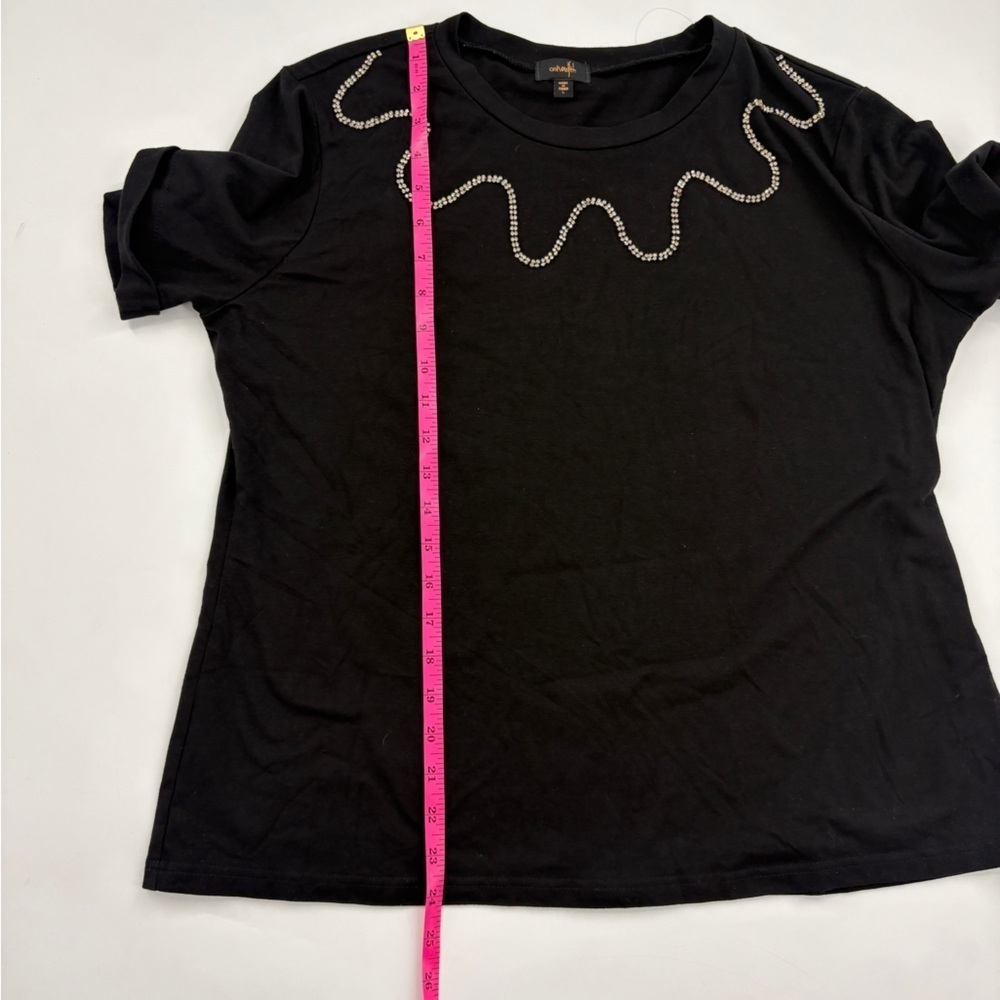 Ortworth Black Rhinestone Embellished T-Shirt Women’s Size Large - Picture 4 of 6